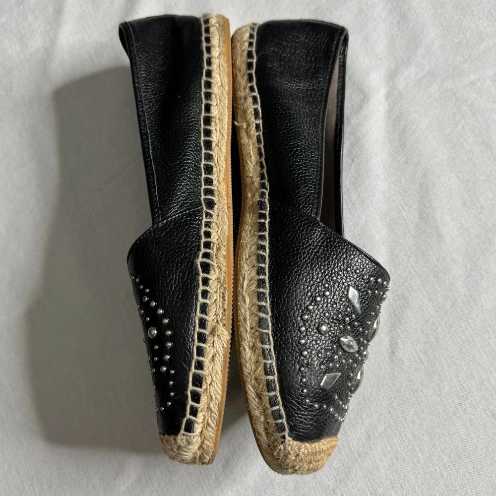 Brighton Jett Black Leather Studded Espadrille Flats Shoes Womens 10 Silver Stud